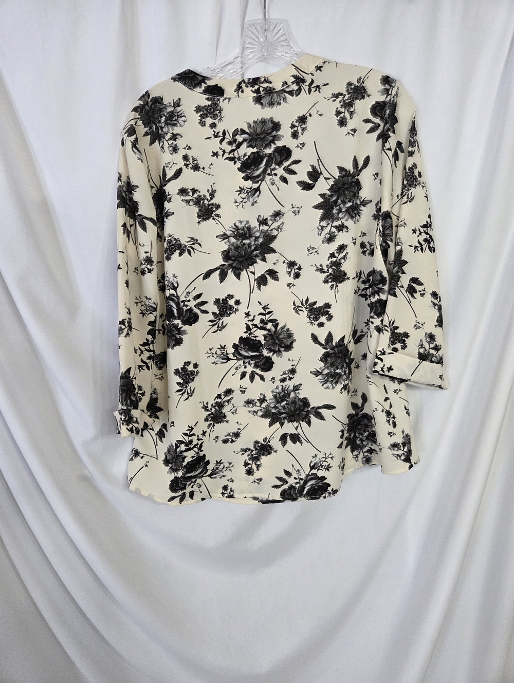 Viishow Cream/black Floral V-Neck 3/4 Sleeve Blouse Size M - Picture 3 of 9